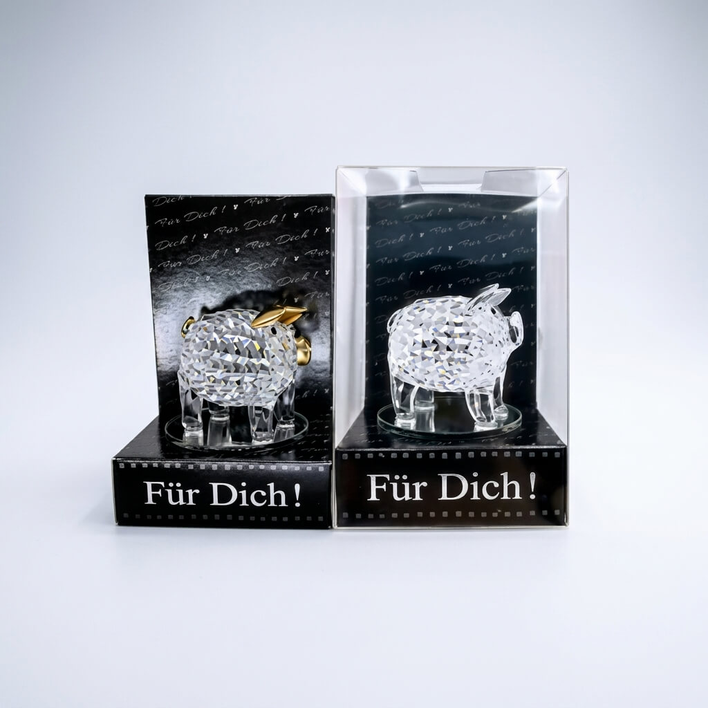 Glasschwein mit Goldohren auf Spiegel (VPE 10)